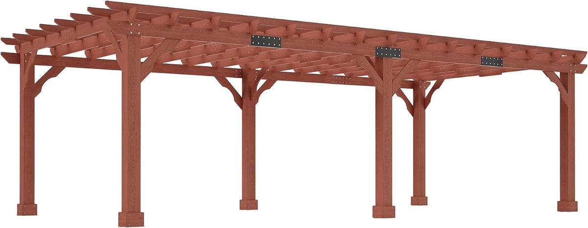12X24 FT Premium Cedar Wood Pergola with Trellis Roof & Stakes — product view 8