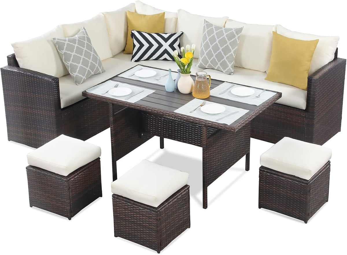 7-Piece Wicker Patio Furniture Set with Table