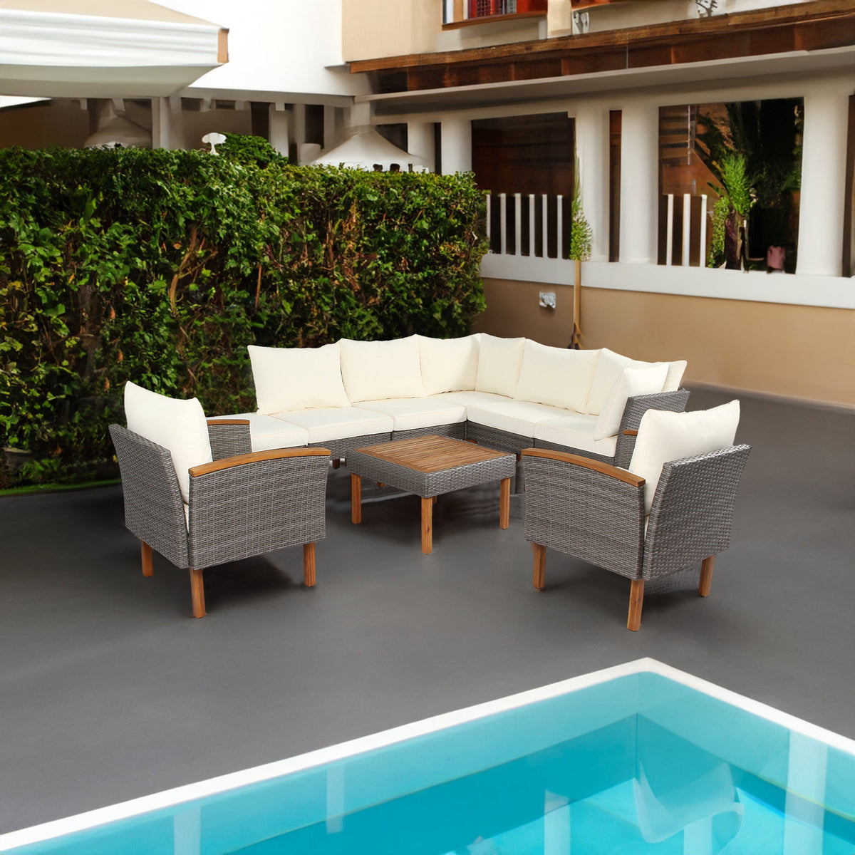 GO 9-Piece PE Rattan Patio Set with Coffee Table