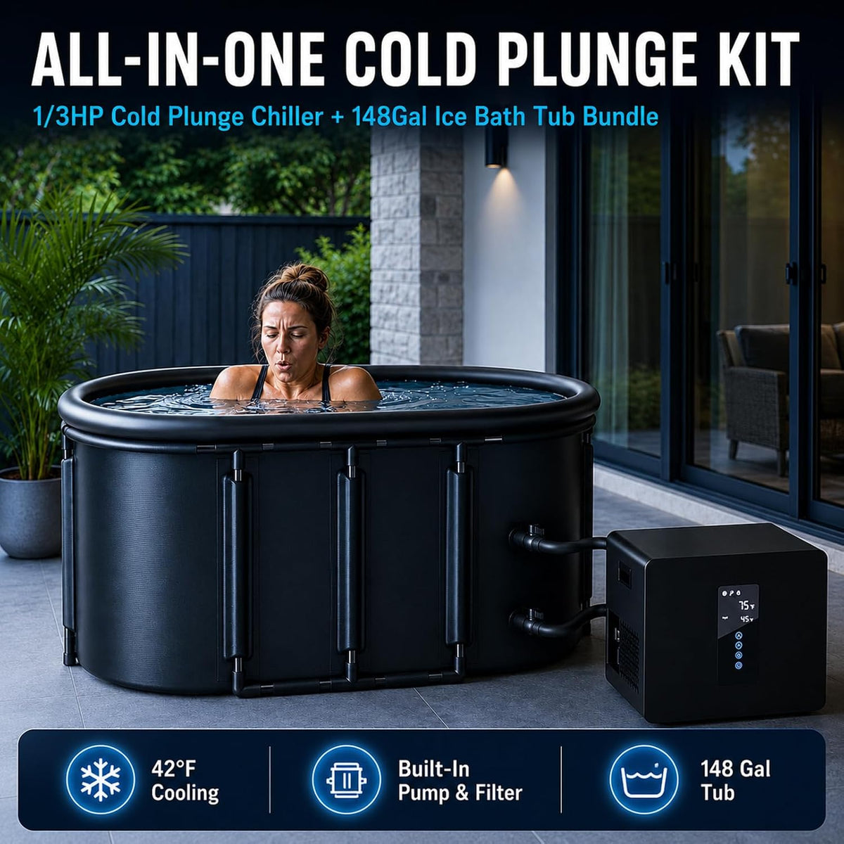 1/3HP Ice Bath Chiller & 148Gal Cold Plunge Tub Bundle — product view 2