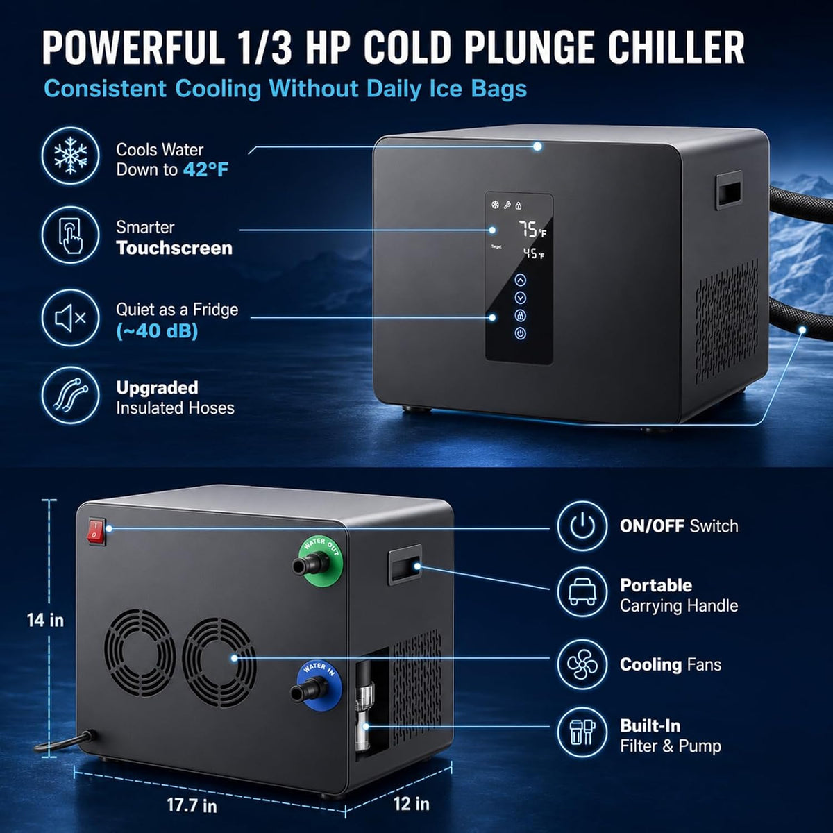 1/3HP Ice Bath Chiller & 148Gal Cold Plunge Tub Bundle — product view 4