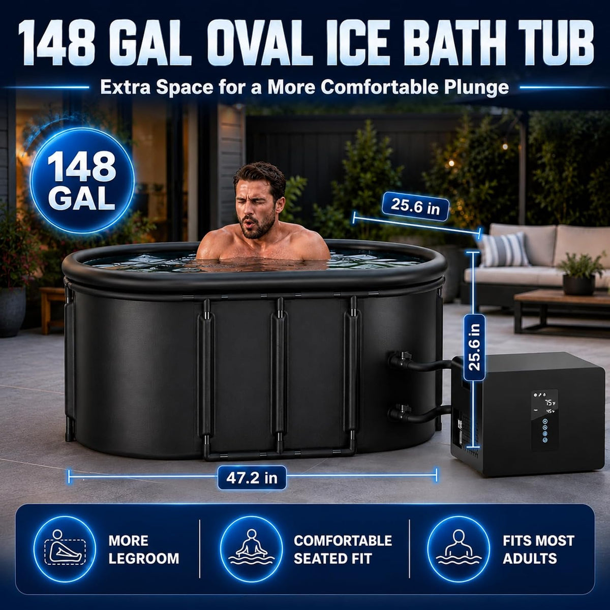 1/3HP Ice Bath Chiller & 148Gal Cold Plunge Tub Bundle — product view 5