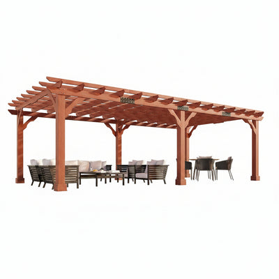 12X24 FT Premium Cedar Wood Pergola with Trellis Roof & Stakes