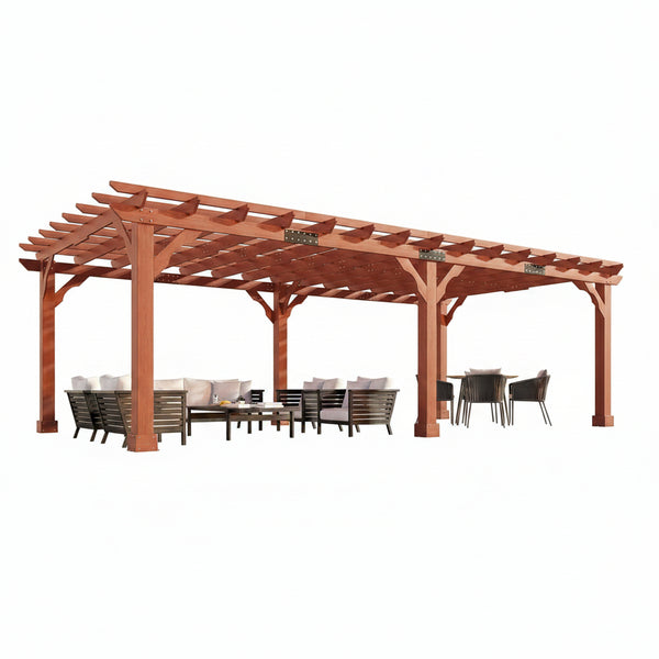 12X24 FT Premium Cedar Wood Pergola with Trellis Roof & Stakes