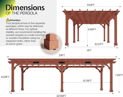 12X24 FT Premium Cedar Wood Pergola with Trellis Roof & Stakes — product view 2