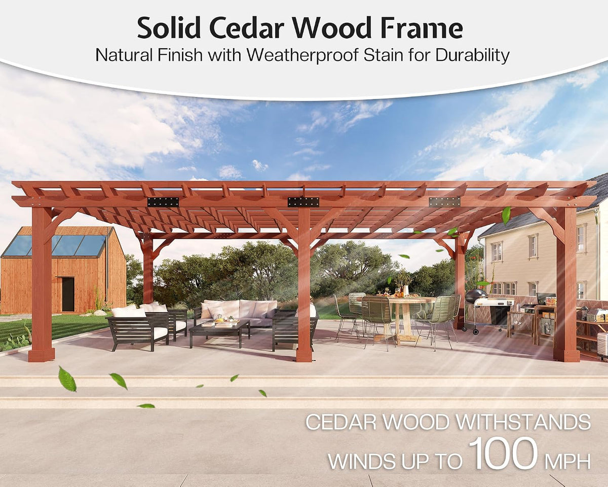 12X24 FT Premium Cedar Wood Pergola with Trellis Roof & Stakes — product view 3