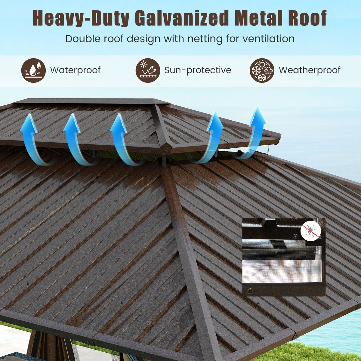 16 x 12 FT Hardtop Gazebo Outdoor Pergola for Patio Garden Deck Lawn Backyard Party Tent-Coffee