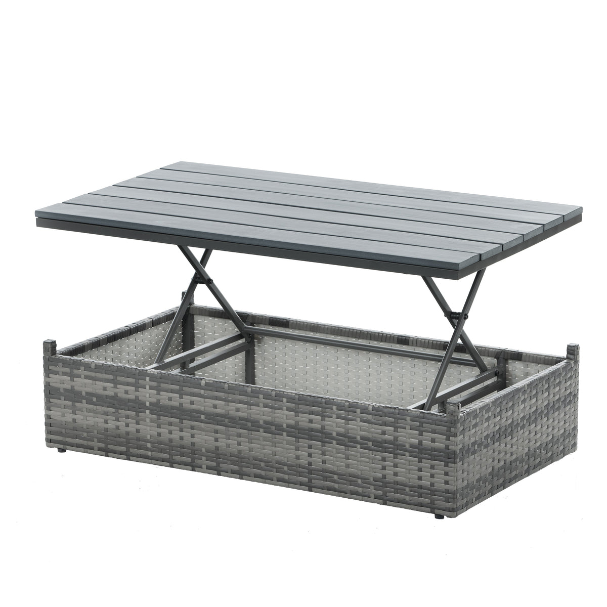 5-Piece PE Rattan Patio Set with Lift-Top Table