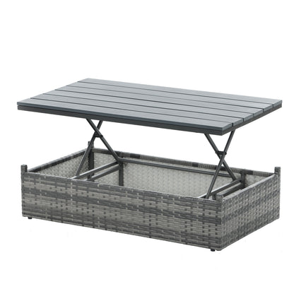 5-Piece PE Rattan Patio Set with Lift-Top Table