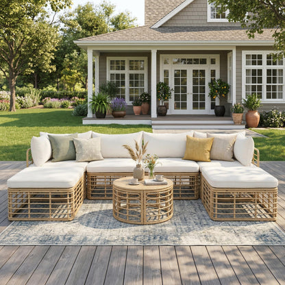 7-Piece Rattan Patio Sectional Set with Coffee Table