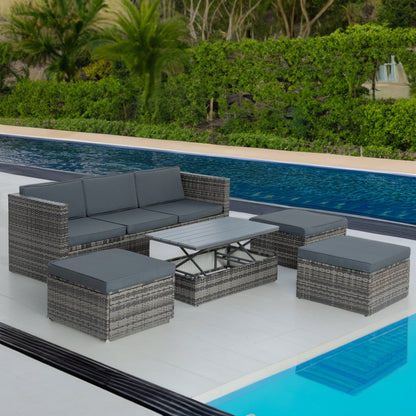 5-Piece PE Rattan Patio Set with Lift-Top Table