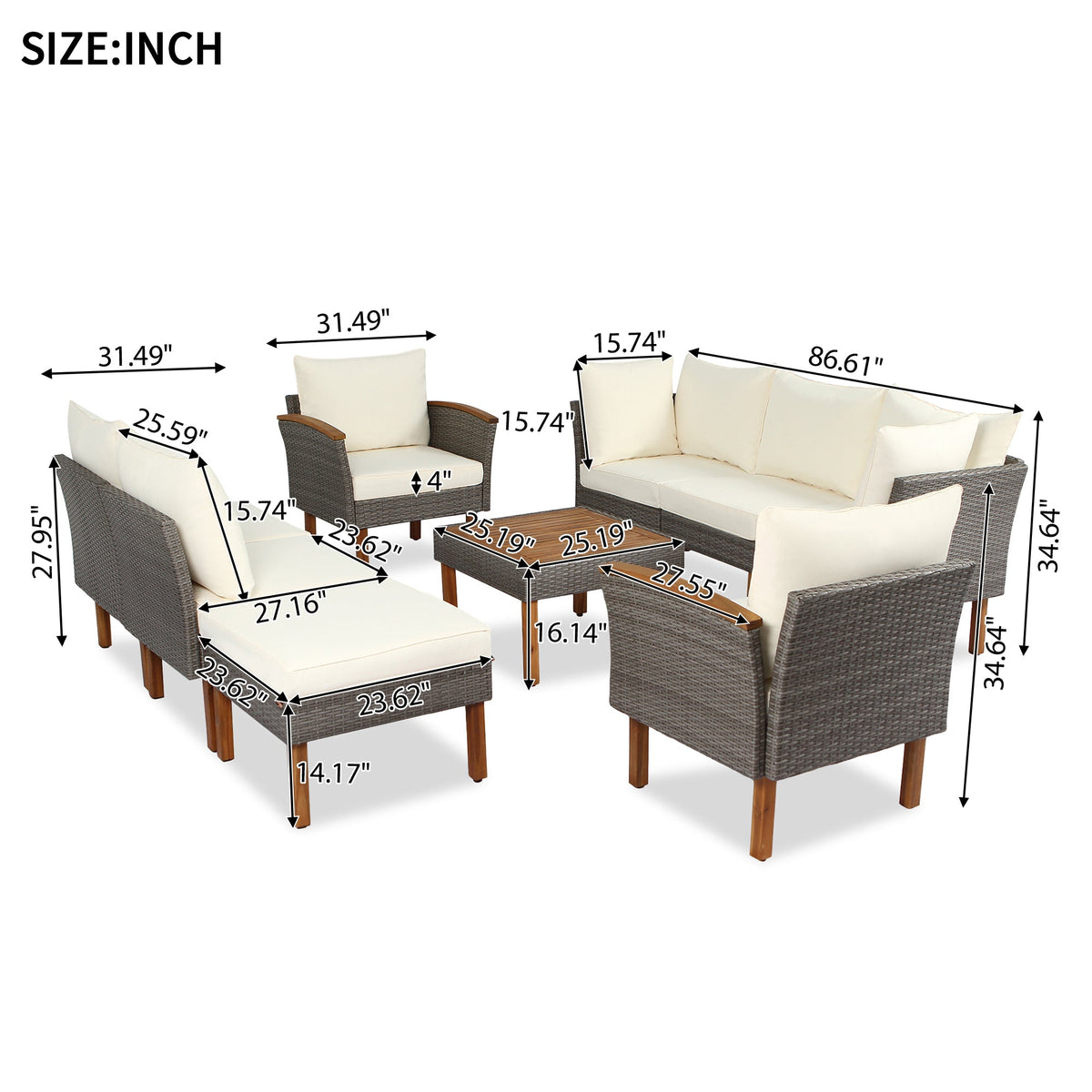 GO 9-Piece PE Rattan Patio Set with Coffee Table
