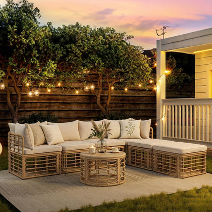7-Piece Rattan Patio Sectional Set with Coffee Table