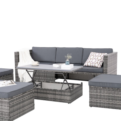 5-Piece PE Rattan Patio Set with Lift-Top Table