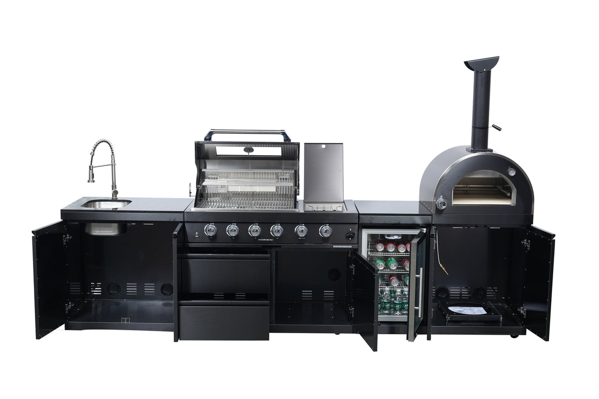 Black 125-Inch Double Stainless Steel Gas Outdoor Kitchen Barbecue Grill