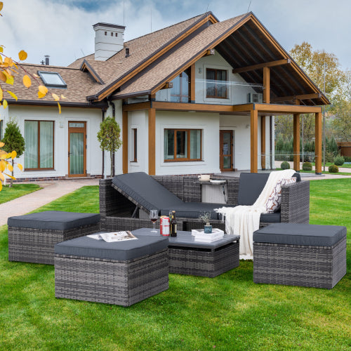 5-Piece PE Rattan Patio Set with Lift-Top Table