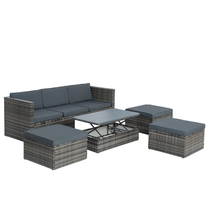 5-Piece PE Rattan Patio Set with Lift-Top Table