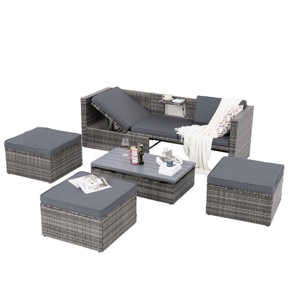 5-Piece PE Rattan Patio Set with Lift-Top Table