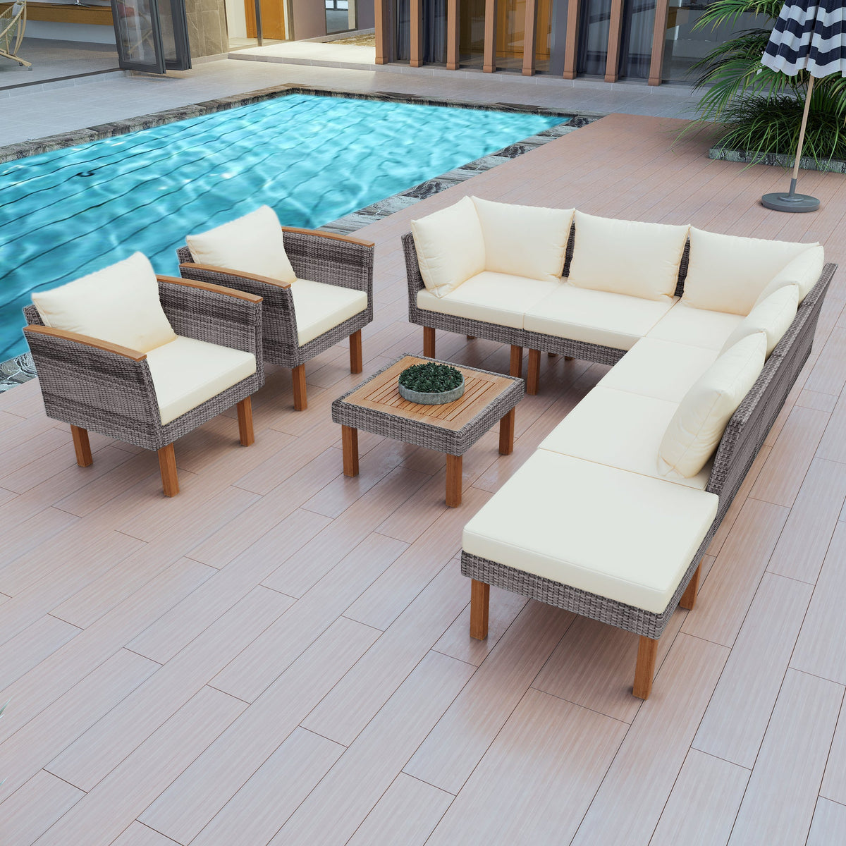 GO 9-Piece PE Rattan Patio Set with Coffee Table