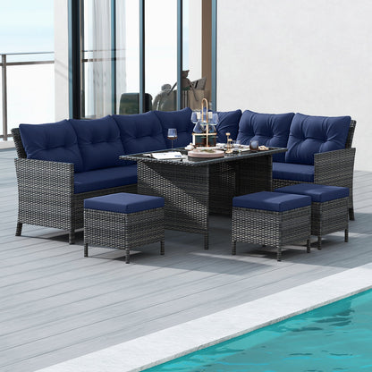DirectDeals 7-Piece PE Rattan Patio Dining Set