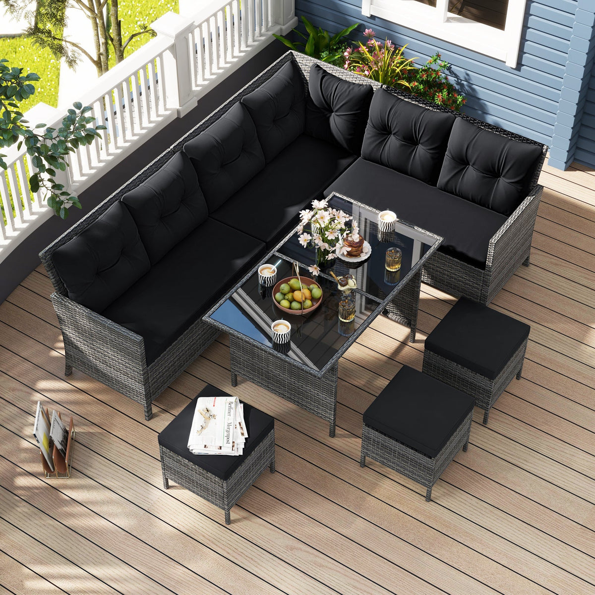 DirectDeals 7-Piece PE Rattan Patio Dining Set