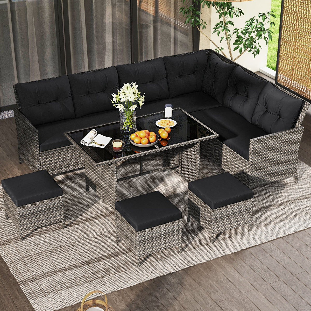 DirectDeals 7-Piece PE Rattan Patio Dining Set
