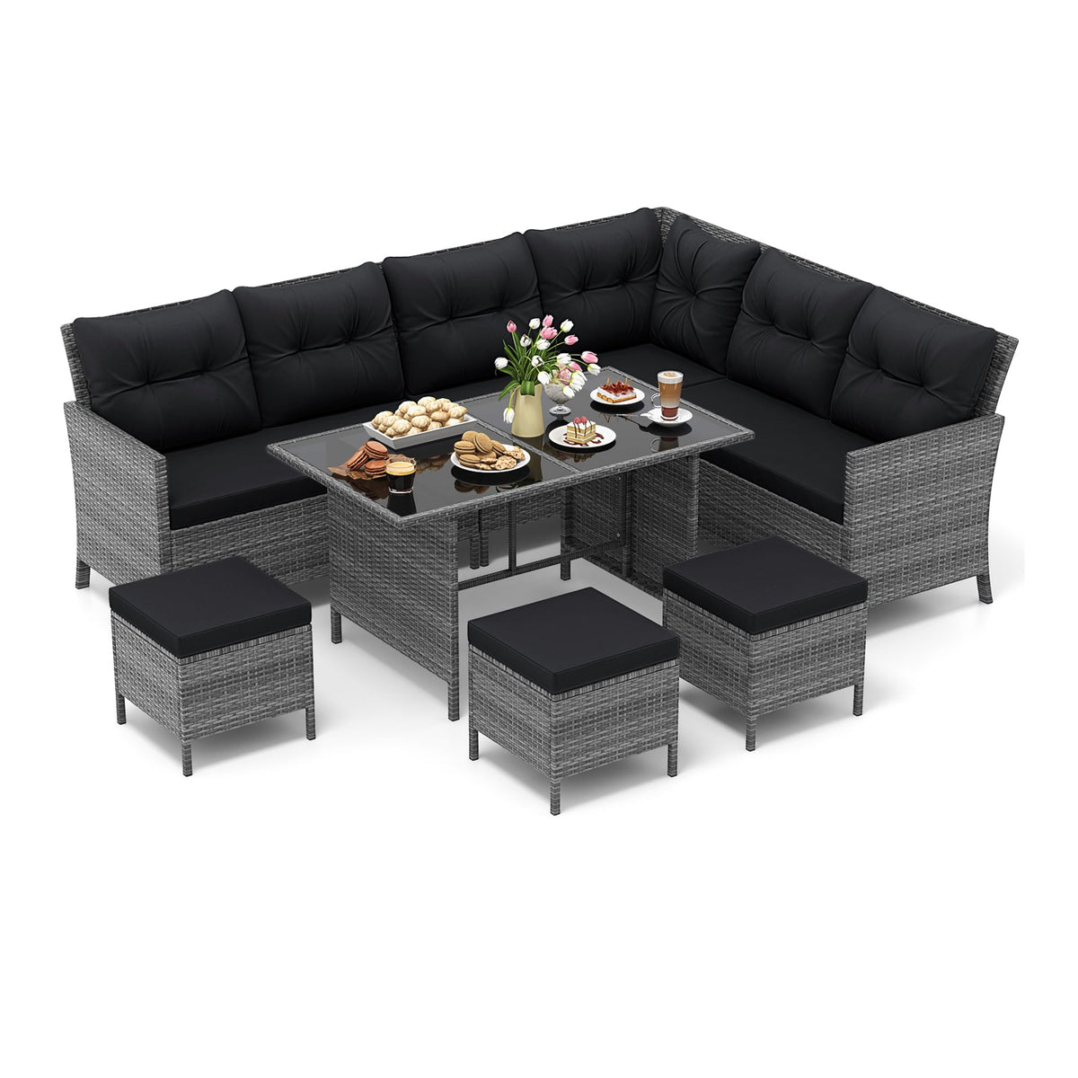 DirectDeals 7-Piece PE Rattan Patio Dining Set