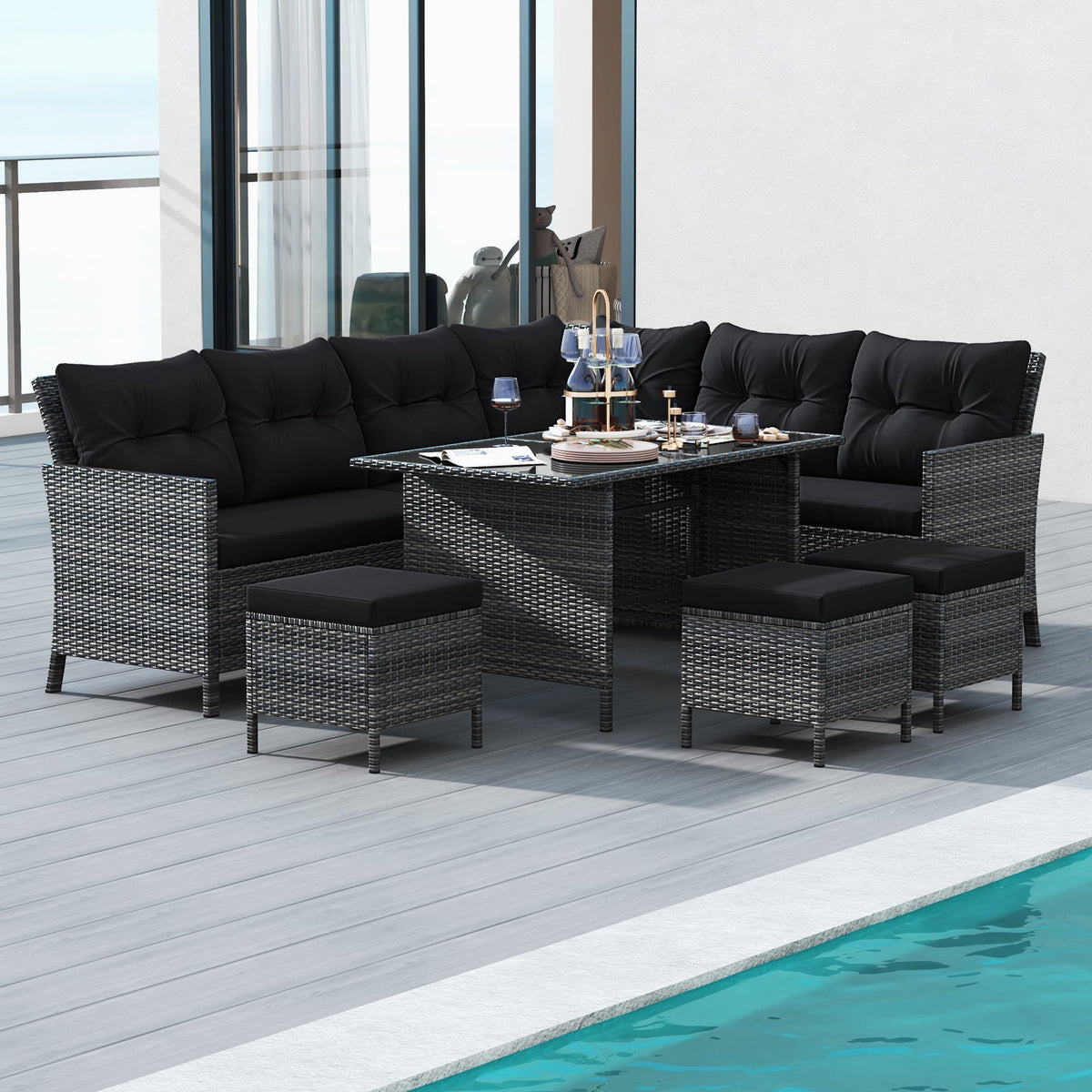 DirectDeals 7-Piece PE Rattan Patio Dining Set