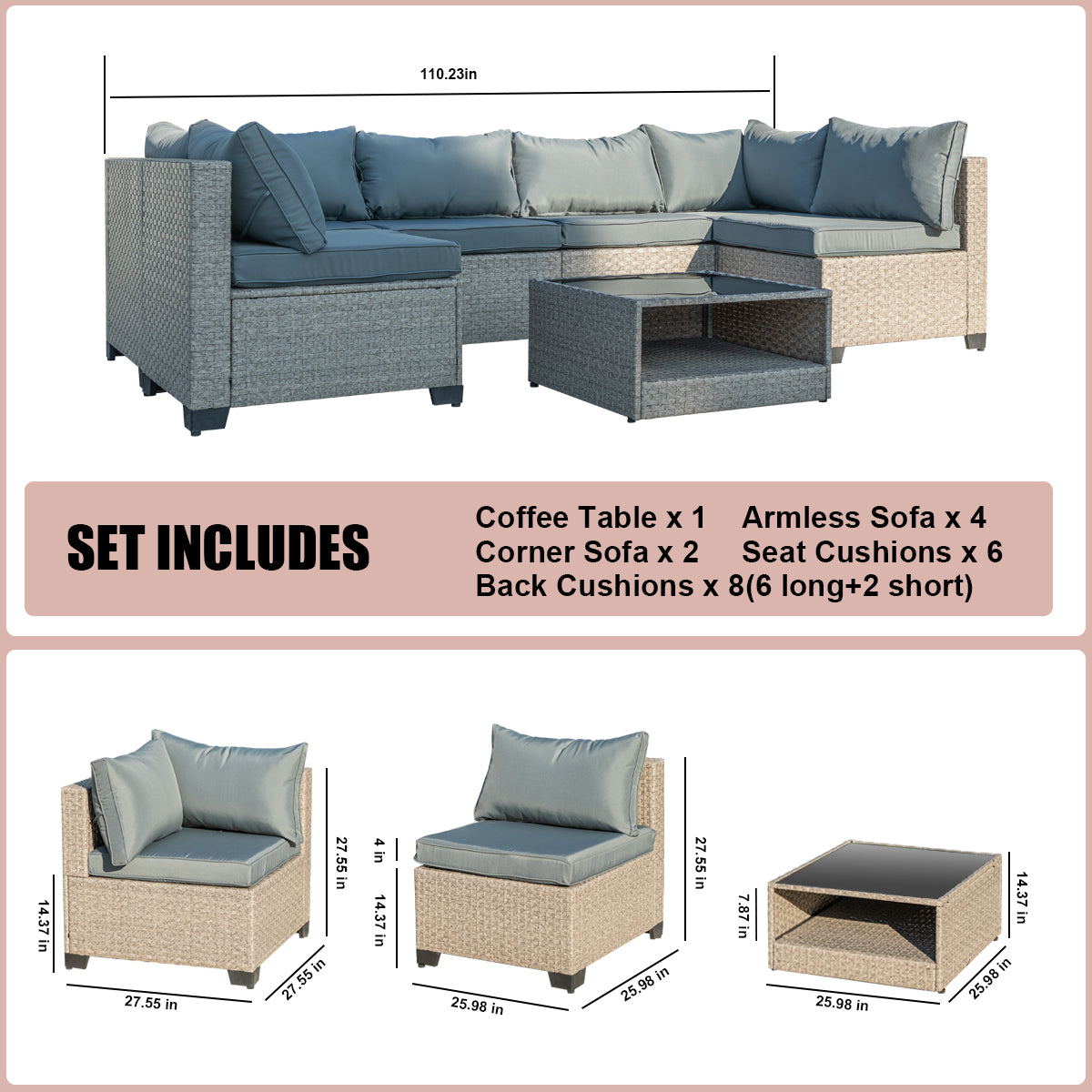 7-Piece Boho Patio Sectional Set