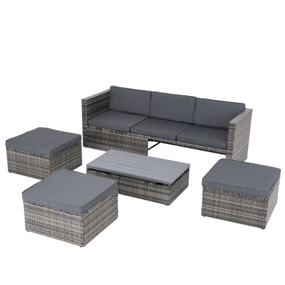 5-Piece PE Rattan Patio Set with Lift-Top Table