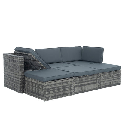 5-Piece PE Rattan Patio Set with Lift-Top Table