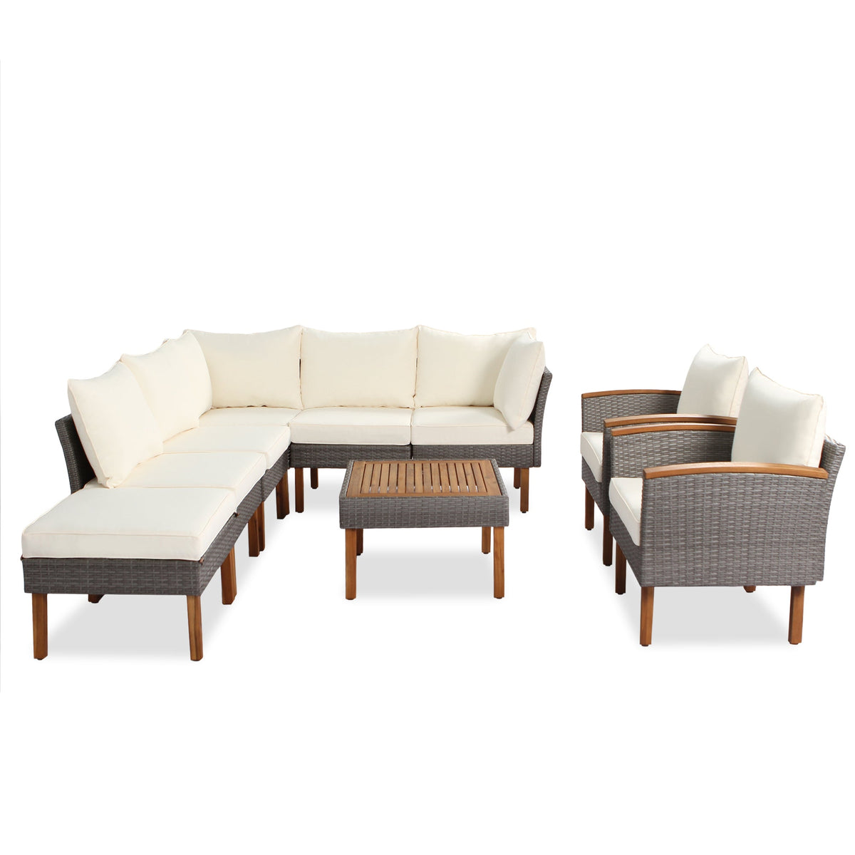 GO 9-Piece PE Rattan Patio Set with Coffee Table
