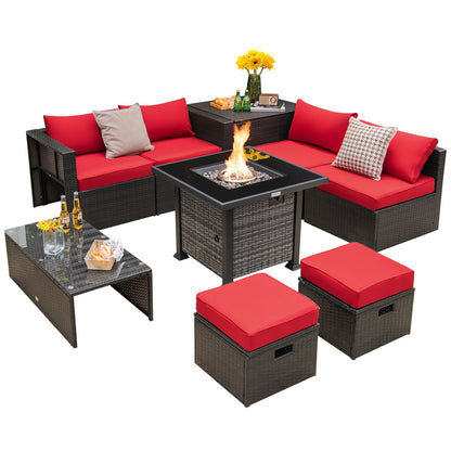 DirectDeals 9-Piece Patio Set with Propane Fire Pit Table
