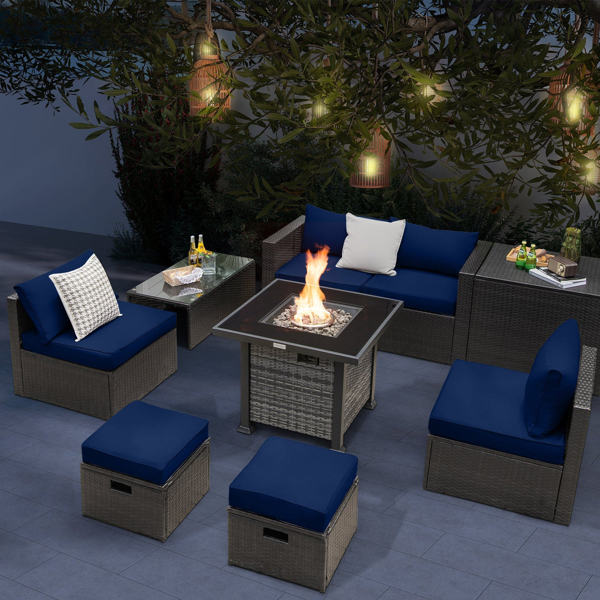 DirectDeals 9-Piece Patio Set with Propane Fire Pit Table