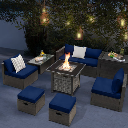 DirectDeals 9-Piece Patio Set with Propane Fire Pit Table