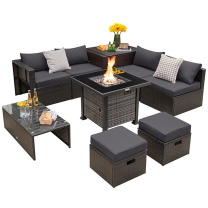DirectDeals 9-Piece Patio Set with Propane Fire Pit Table