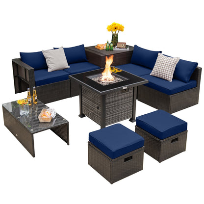 DirectDeals 9-Piece Patio Set with Propane Fire Pit Table