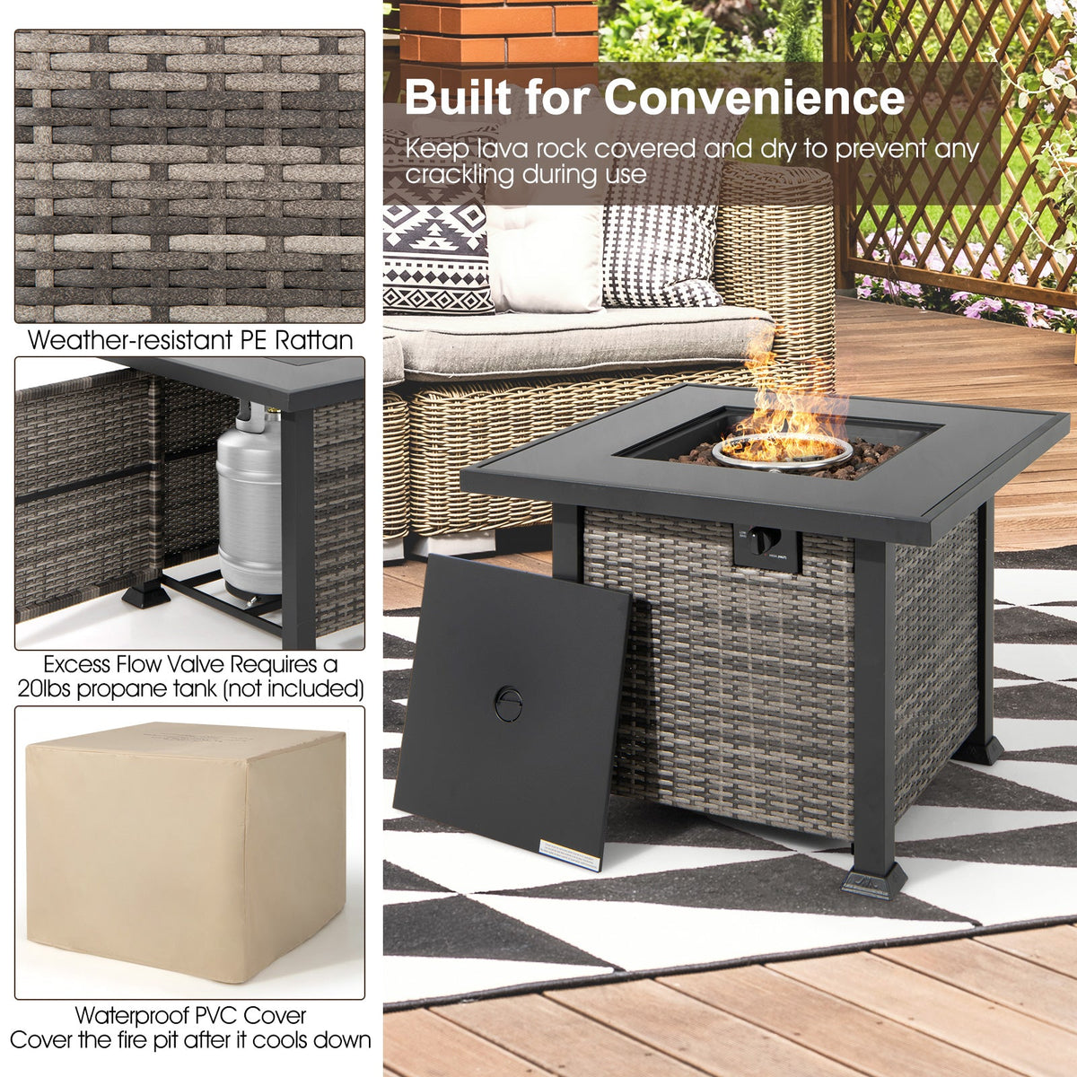 DirectDeals 9-Piece Patio Set with Propane Fire Pit Table