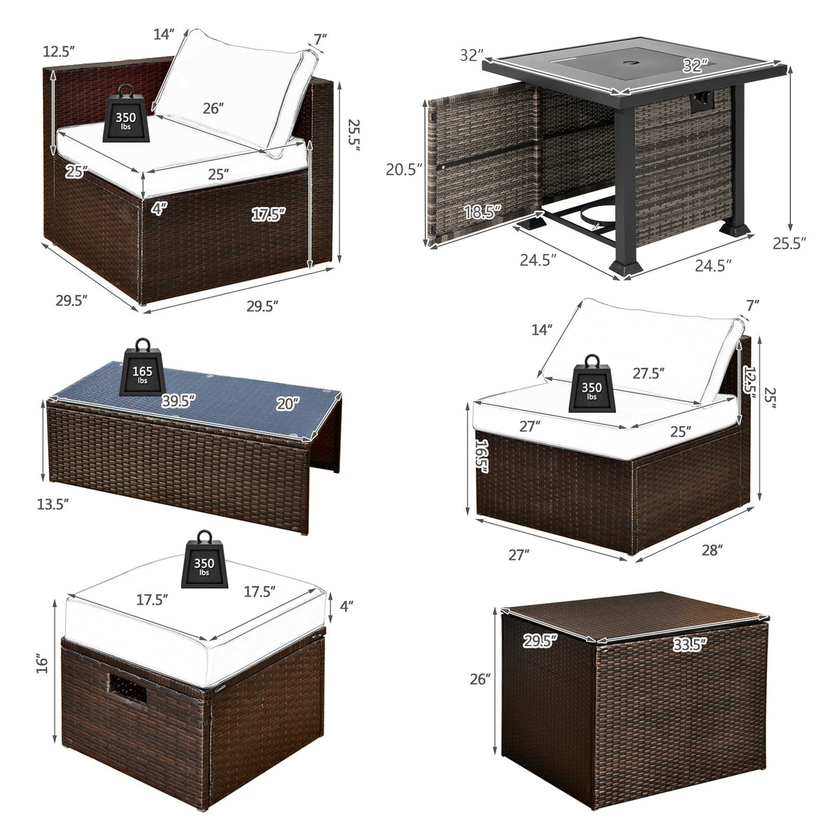 DirectDeals 9-Piece Patio Set with Propane Fire Pit Table