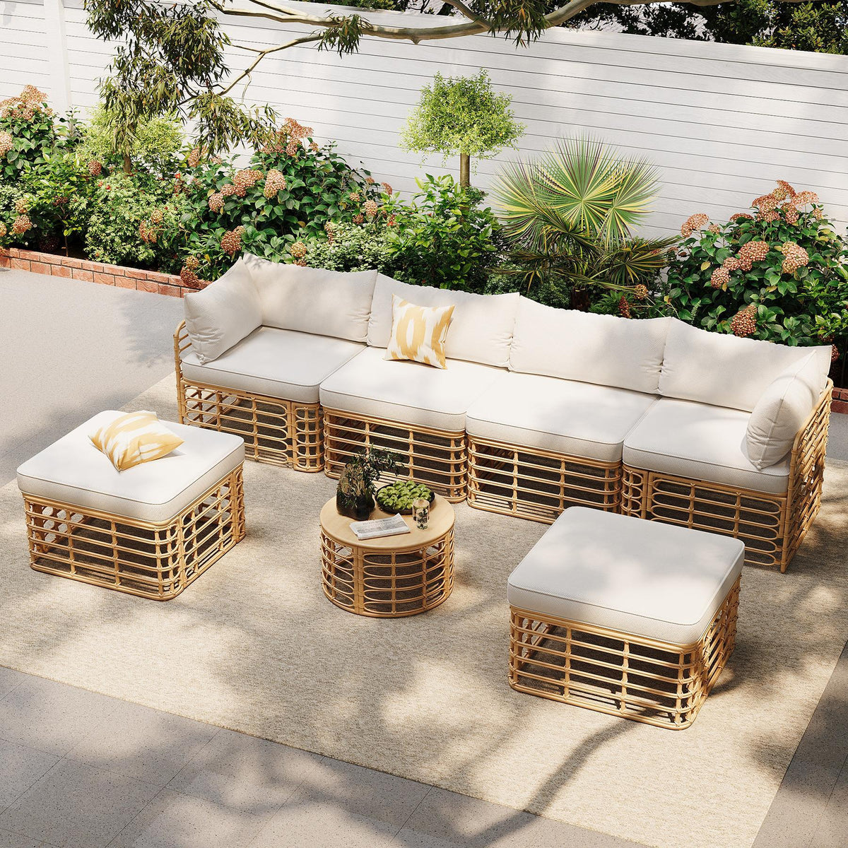 7-Piece Rattan Patio Sectional Set with Coffee Table