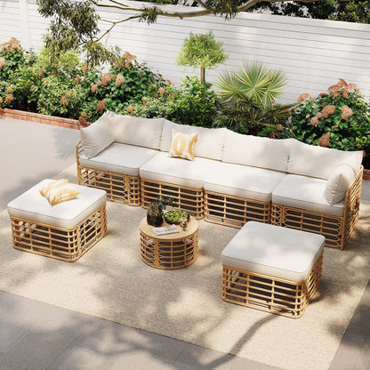 7-Piece Rattan Patio Sectional Set with Coffee Table