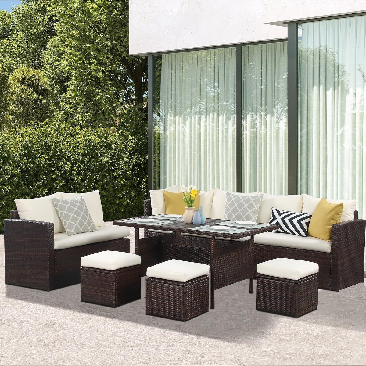 7-Piece Wicker Patio Furniture Set with Table