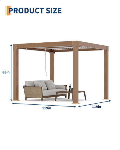 Louvered Pergola 10 Ft X10', Outdoor Pergola with Adjustable Louvered Roof, Reinforced Aluminum Frame, Integrated Drainage System, Hardtop Gazebo for Patio, Deck, Wood Grain — product view 4