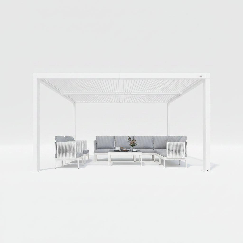 Louvered Pergola Modern White Pergola with Adjustable Roof for Deck Backyard Garden