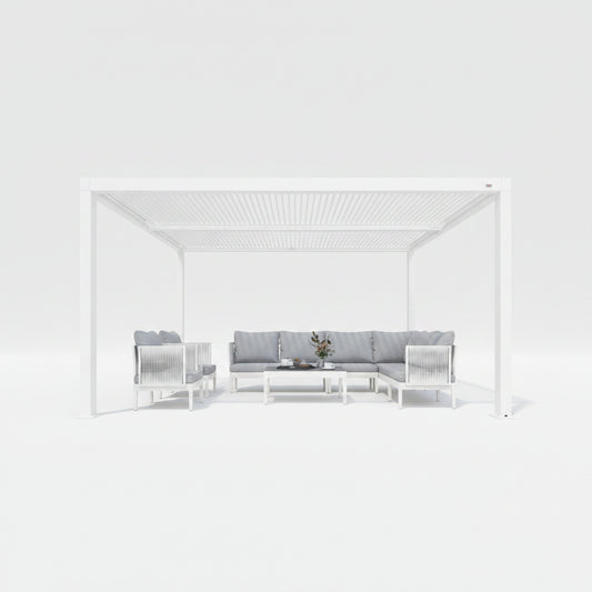 Louvered Pergola Modern White Pergola with Adjustable Roof for Deck Backyard Garden