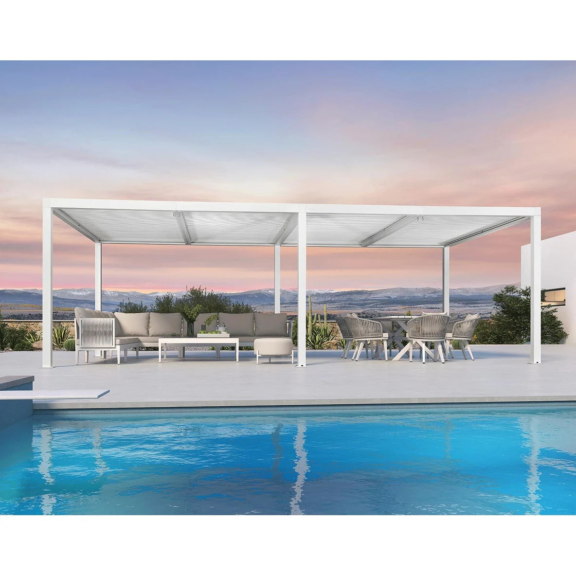 Louvered Pergola Modern White Pergola with Adjustable Roof for Deck Backyard Garden — product view 100