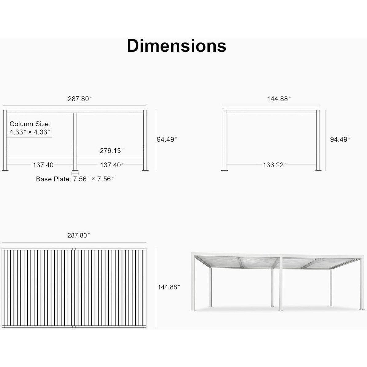 Louvered Pergola Modern White Pergola with Adjustable Roof for Deck Backyard Garden — product view 101