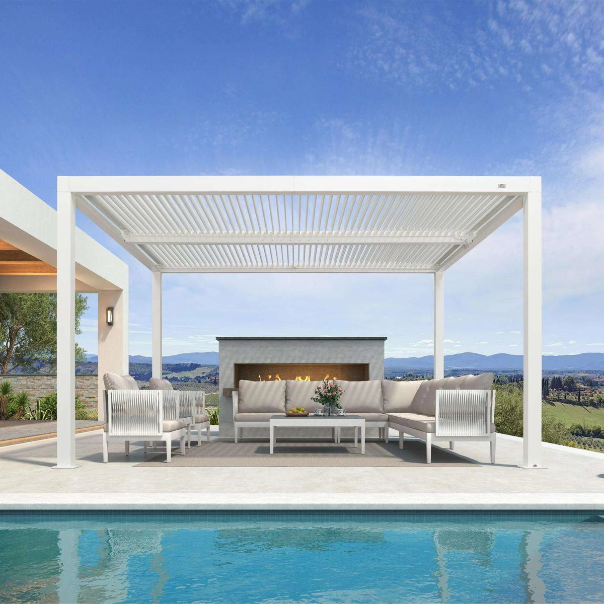Louvered Pergola Modern White Pergola with Adjustable Roof for Deck Backyard Garden — product view 102