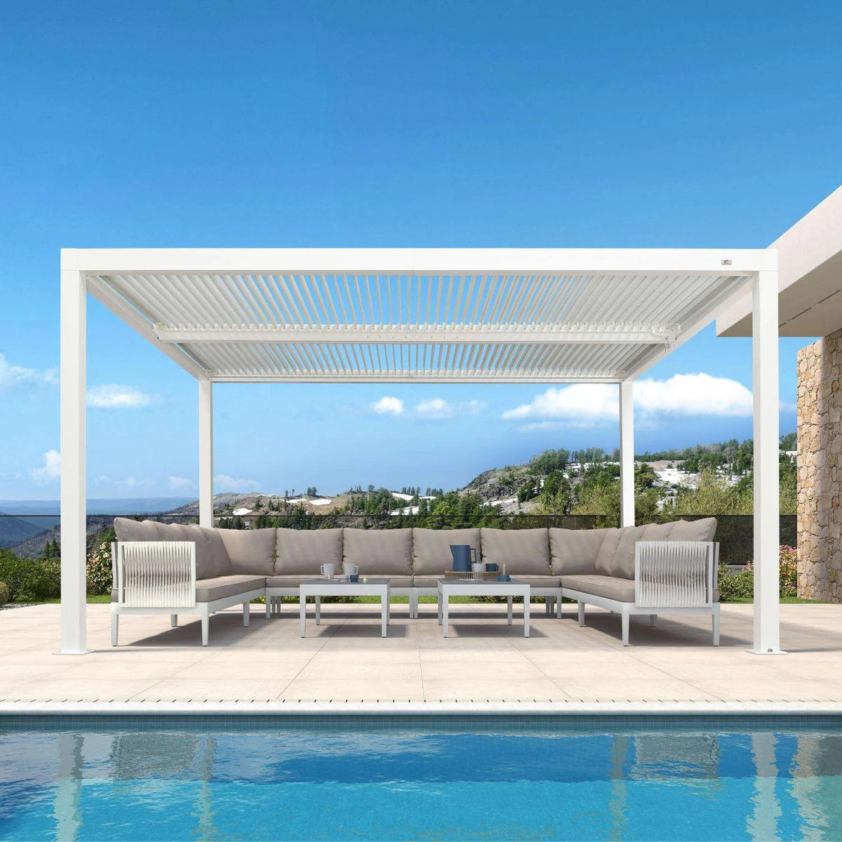 Louvered Pergola Modern White Pergola with Adjustable Roof for Deck Backyard Garden — product view 103