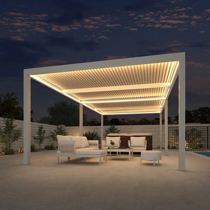 Louvered Pergola Modern White Pergola with Adjustable Roof for Deck Backyard Garden — product view 104